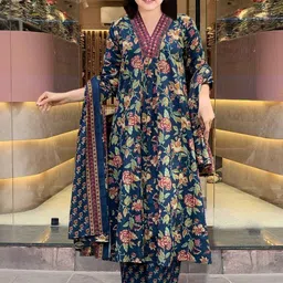 Bholukart Girls Floral Printed V-Neck Kurta with Trousers & Dupatta-picture-33