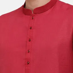 Linen Club Men Red Thread Work Linen Kurta image 4