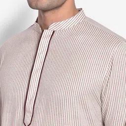KISAH Men Cream-Coloured & Brown Striped Knee Length Kurta image 2