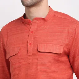NEUDIS Men Orange Thread Work Kurta image 4