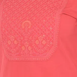 Span Round Neck Three-quarter sleeves Yoke Design Thread Work Cotton Straight Kurta image 2