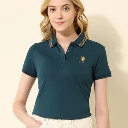 U.S. Polo Assn. Women Regular Fit Solid Polo Collar Cotton T-shirt-picture-21
