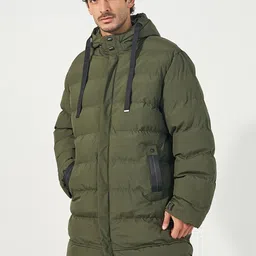 Styli Men Longline Hooded Puffer Parka Jacket with Drawstring Tape Detail image 5