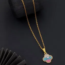 SZN Set Of 2 Gold-Plated Artificial Beaded Floral Shaped Enamelled Pendants With Chains image 4