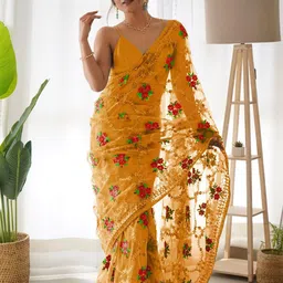 Anouk Floral Embroidered Net Saree-picture-10