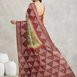 Janasya Women's Yellow Silk Blend Ethnic Motifs Printed Saree with Blouse Piece image 3