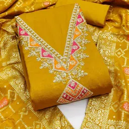 BlissFlair Floral Embroidered Thread Work Chanderi Cotton Unstitched Dress Material-image-56