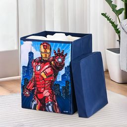 Kuber Industries Navy Blue Marvel Ironman Printed Laundry Basket With Lid - 60 L-picture-16
