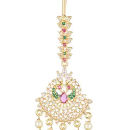 Jazz and Sizzle 24KT Gold-Plated AD Studded & Beaded Maang Tikka image 3