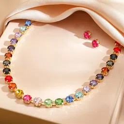 Rubans Women 22k Gold-Plated Cubic Zirconia Stone-Studded Necklace Set-image-57