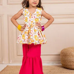 Jilmil Girls Floral Printed V-Neck Empire Chinon Kurti With Sharara-picture-14