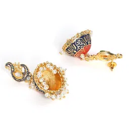 DressBerry Gold Plated Artificial Stones And Beads Studded Dome Shaped Jhumkas image 3