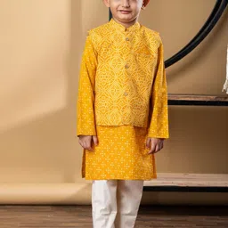 Readiprint Boys Bandhani Printed Cotton Kurta with Pyjama & Nehru Jacket-picture-30