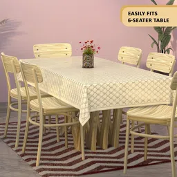 Myntra Elegant Homes Cream-Coloured & Grey Printed Cotton 6-Seater Table Covers image 2