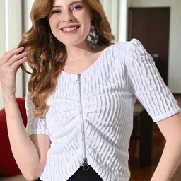 BAESD Women Textured Ruched Regular Top-picture-31
