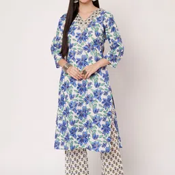 SKYTICK Women Floral Printed Cotton Kurta with Trousers-picture-11