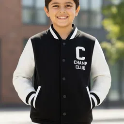 YK X Trampoline Unisex Kids Brand Logo Colourblocked Suede Varsity Jacket-picture-30