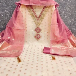 Panzora Ethnic Motifs Woven Design Zari Unstitched Dress Material image 3