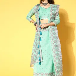 HERE&NOW Ethnic Motifs Printed Pure Linen Saree-picture-11