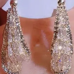 FIMBUL Gold-Plated Crystals Studded Teardrop Shaped Drop Earrings image 5