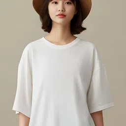 SMAN Women Drop-Shoulder Sleeves Raw Edge T-shirt-image-95