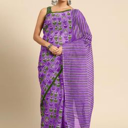 Suha Purple Pure Cotton Printed Block Print Sarees-picture-3
