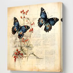 Livin'luxe Beige & Black Birds And Animals Butterfly Canvas Wall Art-picture-42