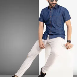 D Finish Spread Collar Smart Denim Casual Shirt image 2