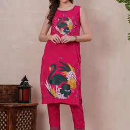 HIGHLIGHT FASHION EXPORT Ethnic Motifs Embroidered Thread Work Pure Cotton Kurta Set image 4