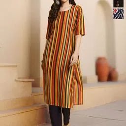 anouk rustic HERE&NOW Selection Of 3 Striped Round Neck Straight Kurtas-picture-33