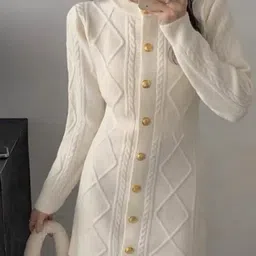 miss mosa by akanksha Alamode By Akanksha Women Beige Leah Premium Woolen Knitted Short Dress-picture-16