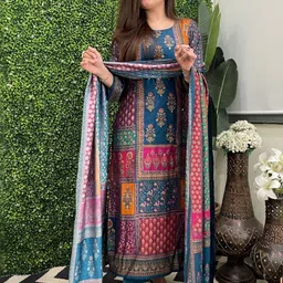 Anni Designer Women Ethnic Motifs Printed Regular Kurta with Trousers & With Dupatta image 3