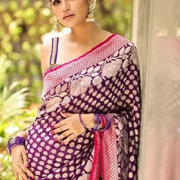 CANIZZARO Woven Design Zari Silk Blend Banarasi Saree image 3