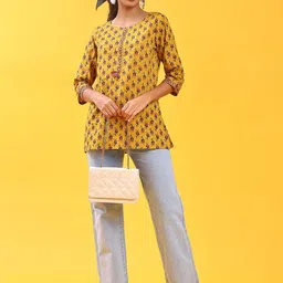 V-Mart Botanical Printed Mirror Work Pure Cotton Mirror Work Kurti image 2