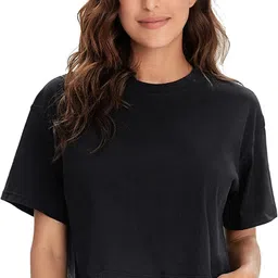 NOTWILD Women Solid Round Neck Cotton Boxy T-shirt-picture-23