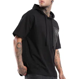 WROGN Men Typography Printed Hood Pure Cotton Oversized T-shirt image 3