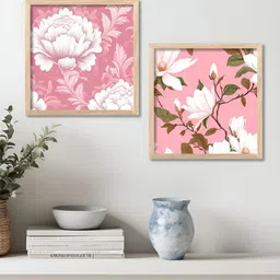 WALLLANE White & Pink 2 Pieces Floral & Botanical Wood Wall Art-picture-26