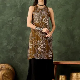 InWeave Floral Printed V-Neck Straight Kurta-image-17