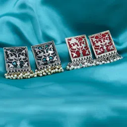 FIMBUL Set Of 2 Sterling Silver Classic Oxidised Drop Earrings-image-15