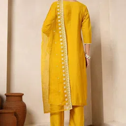 Sangria Floral Embroidered Beads and Stones Straight Kurta with Trouser & Dupatta image 5