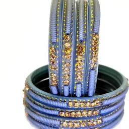 LLL FASHION Set Of 8 Grey Glass Artificial Stones Bangle image 1