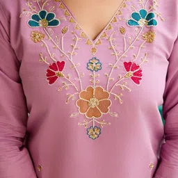 KALINI Women Floral Embroidered Thread Work Kurta with Trousers & Dupatta image 5