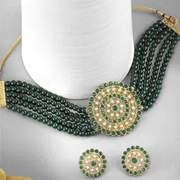 I Jewels Gold-Plated Stones Studded & Beaded Jewellery Set-image-81