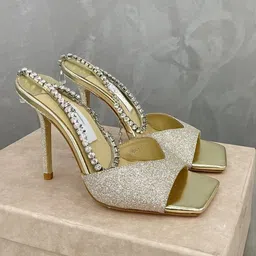 Ozzaro Women Embellished Crystal Link Slim Heel Sandals-picture-22