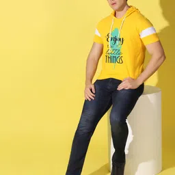 WOOSTRO Men Typography Printed Hooded Slim Fit T-shirt image 3