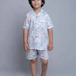 Little Clothings Kids Leaf Printed Lapel Collar Organic Cotton Night Suit-picture-23