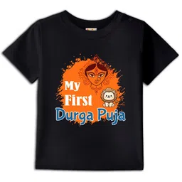 BLUSHES Kids Typography Durga Puja Printed Short Sleeves Pure Cotton T-shirt-picture-22