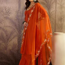 Sangria Floral Embroidered Kurta & Trousers with Dupatta Set image 4