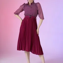 Raiyani Fashion Print Puff Sleeve Applique Georgette Fit & Flare Dress-picture-36