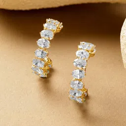 Rubans 18K Gold-Plated Crystal Cubic Zirconia Studded Luxury Hoop Earrings-picture-11